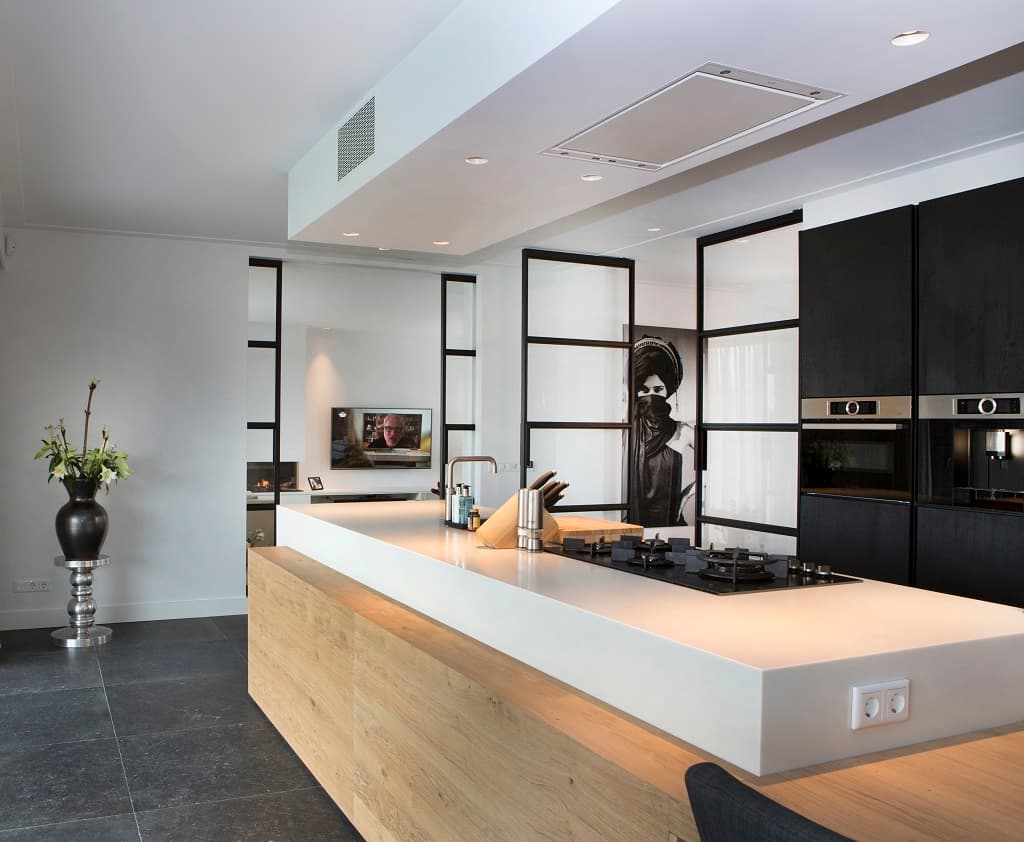 sliding steel glazed doors used as a room divider